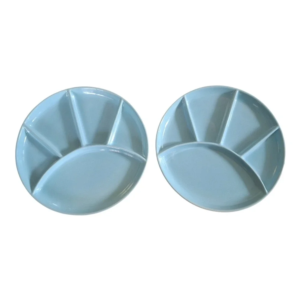 Vintage RARE Pot Shop of Boston Glazed Aqua Blue Ceramic MCM Plates Set Of‎ 2